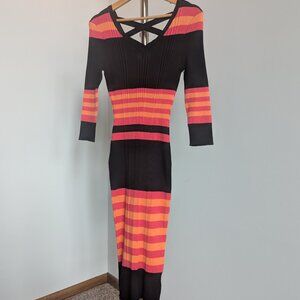 Knit sweater dress black red orange colorblock Medium NWT